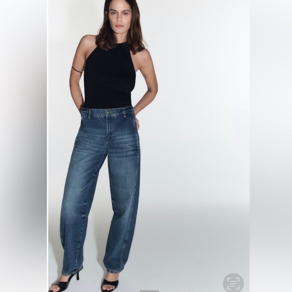 *NWT - ZARA ZW MID-RISE BALLOON MILA JEANS - Picture 9 of 12